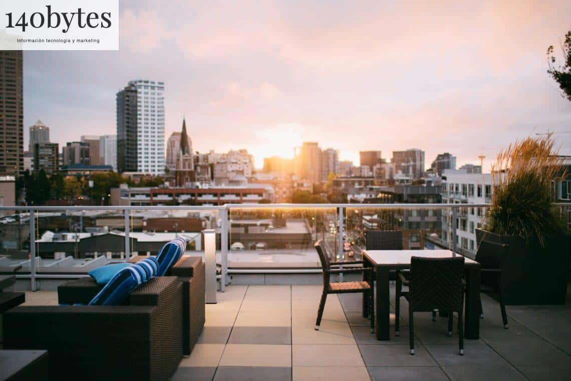 patio set in terrace overlooking city