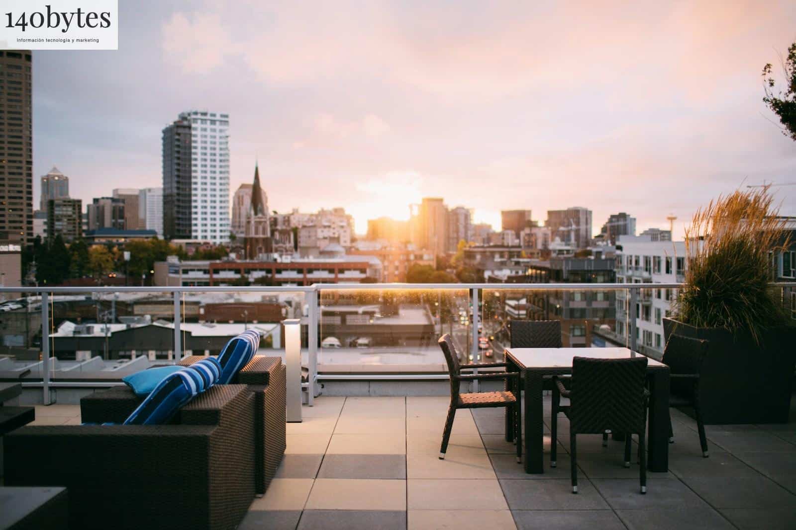 patio set in terrace overlooking city